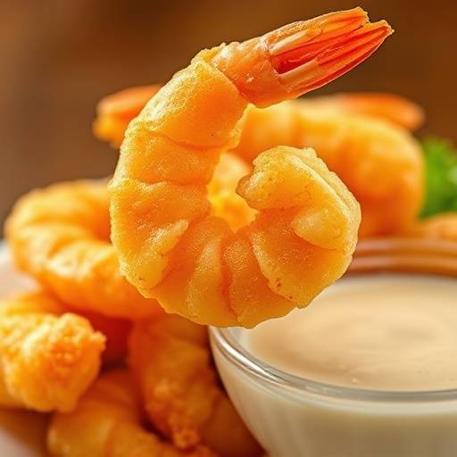 Golden and crispy shrimp tempura served with a light dipping sauce, capturing the perfect balance of textures.